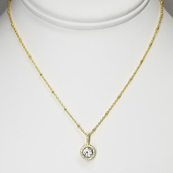 NEW Dainty Halo Diamond Micro Pave CZ Necklace - Picture 2 of 11